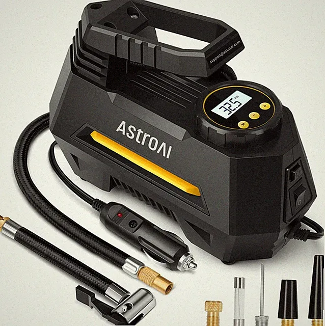 Portable 12V Tire Inflator Air Compressor Pump w/ Gauge & LED Light - Yellow
