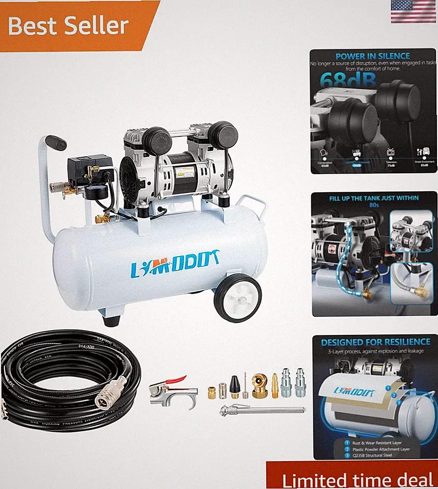 Quiet Electric Air Compressor 5 Gallons & 1.2HP - Complete Tool Kit Included