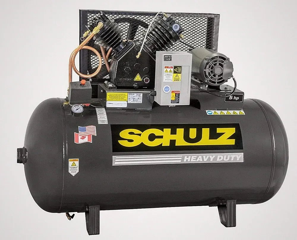 SCHULZ AIR COMPRESSOR - 5HP - 3 PHASE- 80 GALLON TANK - 20CFM - 175 PSI