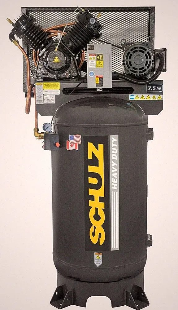 SCHULZ AIR COMPRESSOR - 7.5HP SINGLE PHASE - 80 GALLON TANK - 30CFM - 175 PSI